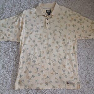 Tommy Bahama Men’s Polo Shirt L Vintage 100% Cotton Palm Tree Print Beige Macau
